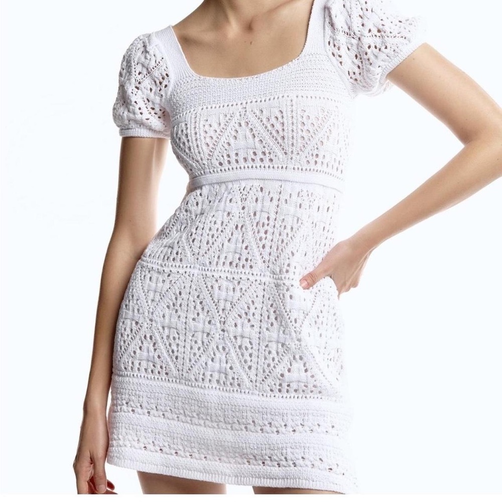 New Zara White Crochet Mini Dress